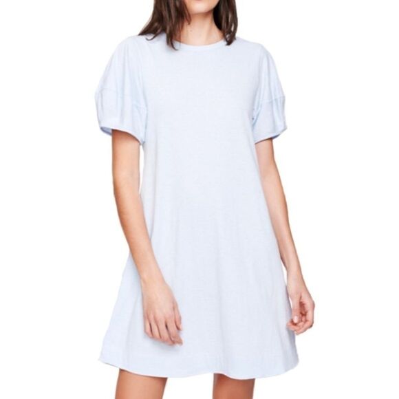 White + Warren Lantern Sleeve Pima Cotton Light Blue Shirt Dress SIZE MEDIUM - Picture 1 of 6